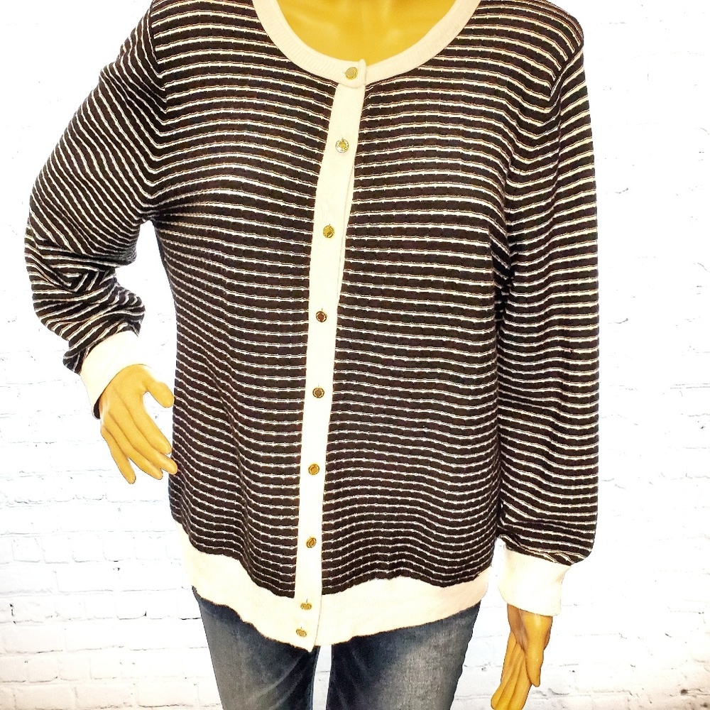 Calvin Klein Black & White Striped Cardigan